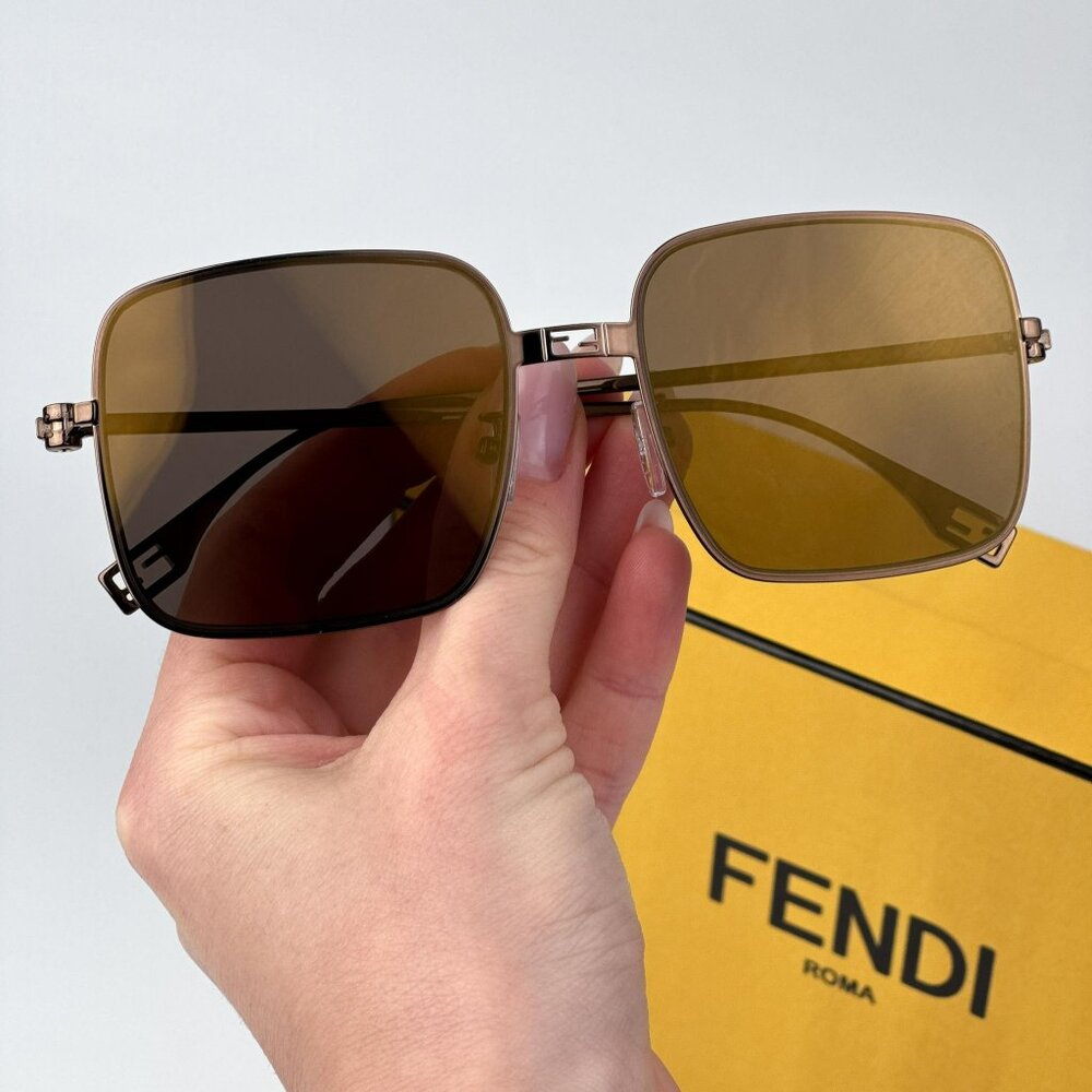Fendi BAGUETTE  FE40123U 45G Women BRAND NEW Sunglasses Square Metal Pink Brown